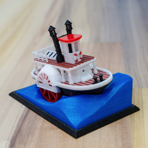 👴 Old paddle-wheel steam boat with display stand (visual benchy